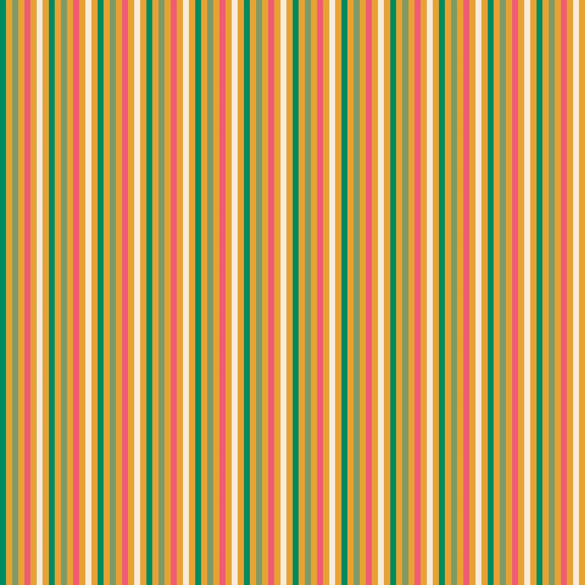 Fruit Salad Pinstripe Wallpaper in Multicoloured on Mustard