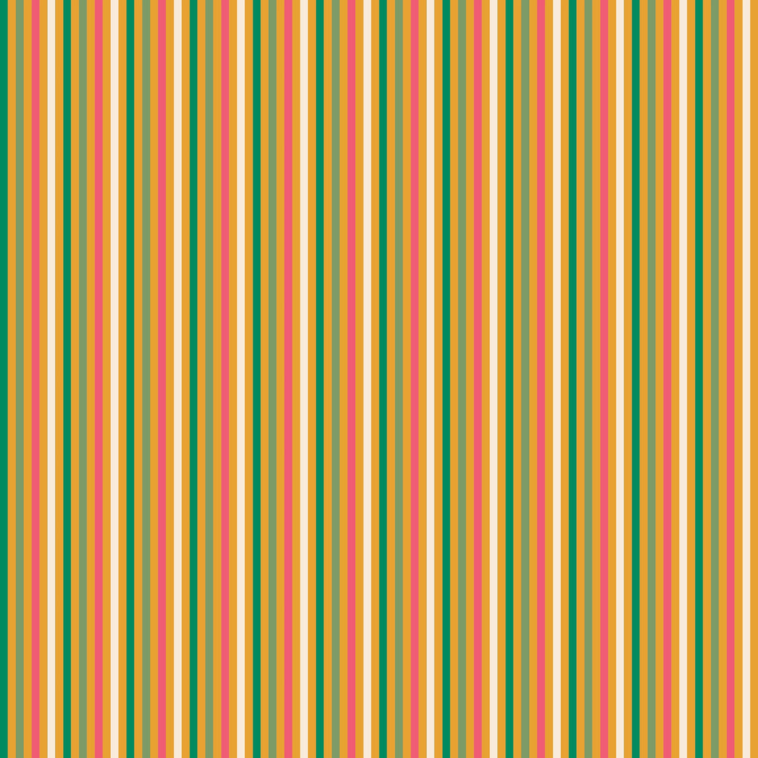 Fruit Salad Pinstripe Wallpaper in Multicoloured on Mustard