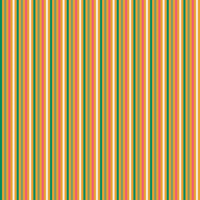 Fruit Salad Pinstripe Wallpaper in Multicoloured on Mustard