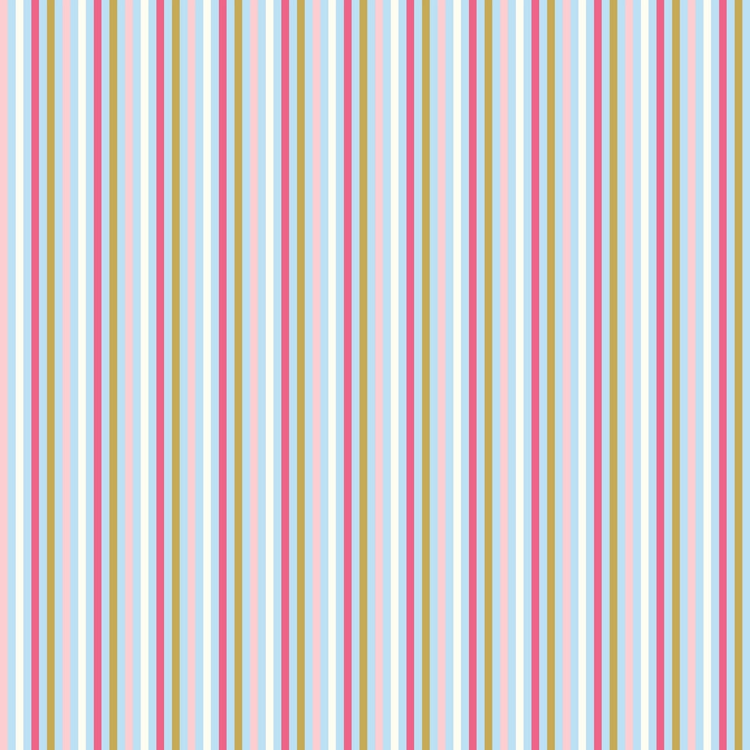 Fruit Salad Pinstripe Wallpaper in Multicoloured on Sky Blue