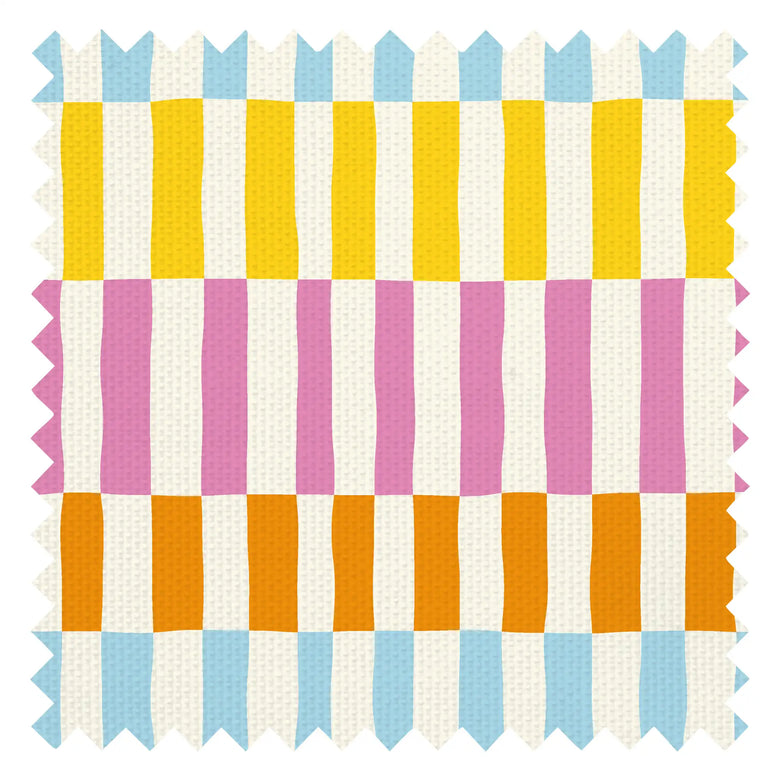 Fruit Salad Sensation Fabric in Pink, Sky Blue, Orange and Yellow