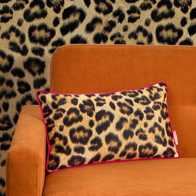 Fur-real Leopard Bolster Cushion in Margay Black and Ocelot Brown