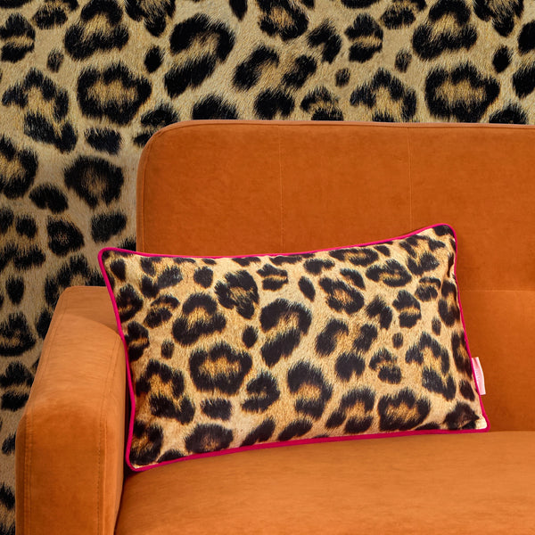 Fur-real Leopard Bolster Cushion in Margay Black and Ocelot Brown
