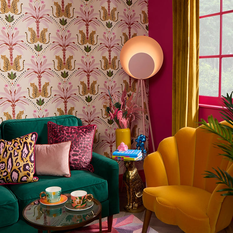 Belize Leopard Wallpaper in Blush on the Cat That Licked the Cream