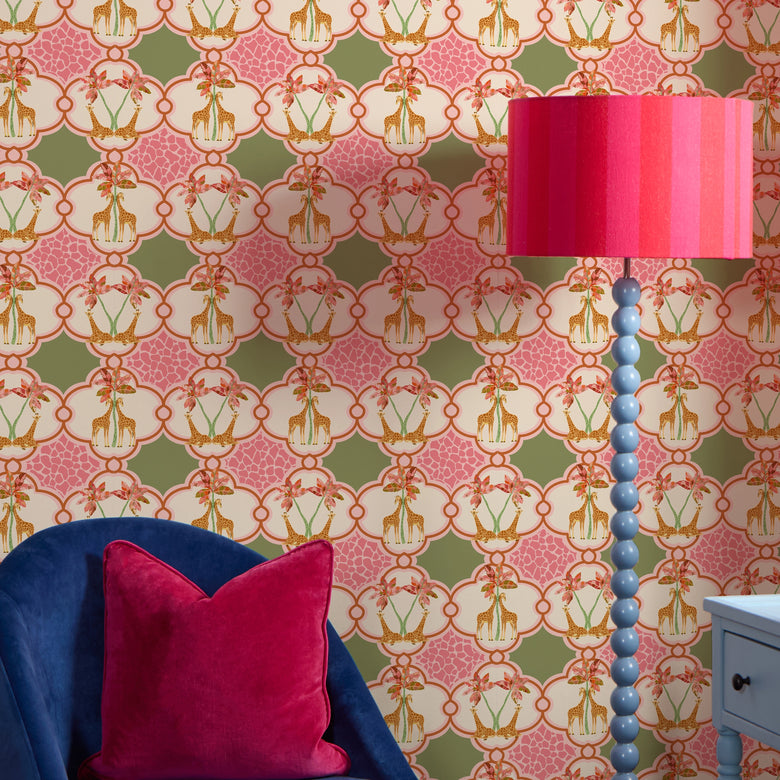 Gerald the Giraffe Wallpaper in Pink and Green