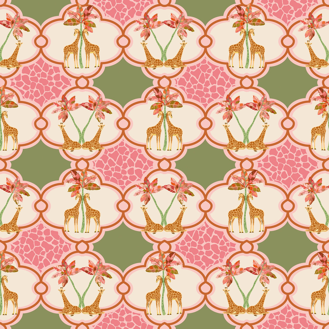 Gerald the Giraffe Wallpaper in Pink and Green