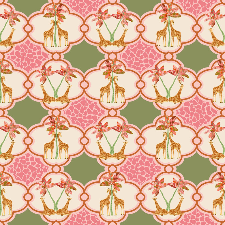 Gerald the Giraffe Wallpaper in Pink and Green