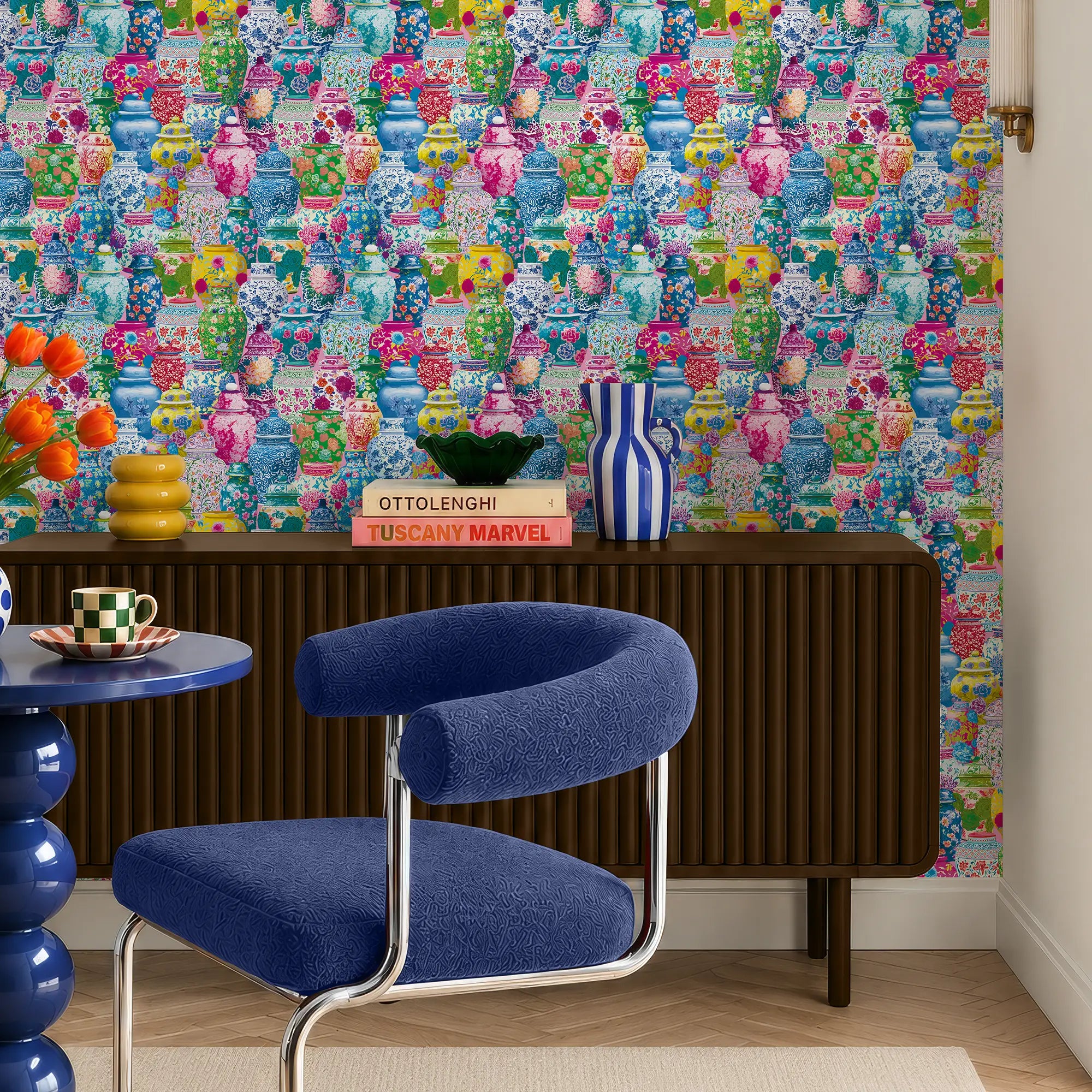 Ginger Jar Bazar Wallpaper in Multicoloured on Candy Floss