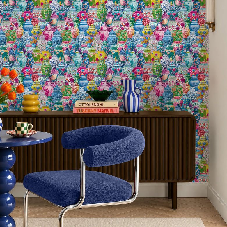 Ginger Jar Bazar Wallpaper in Multicoloured on Candy Floss