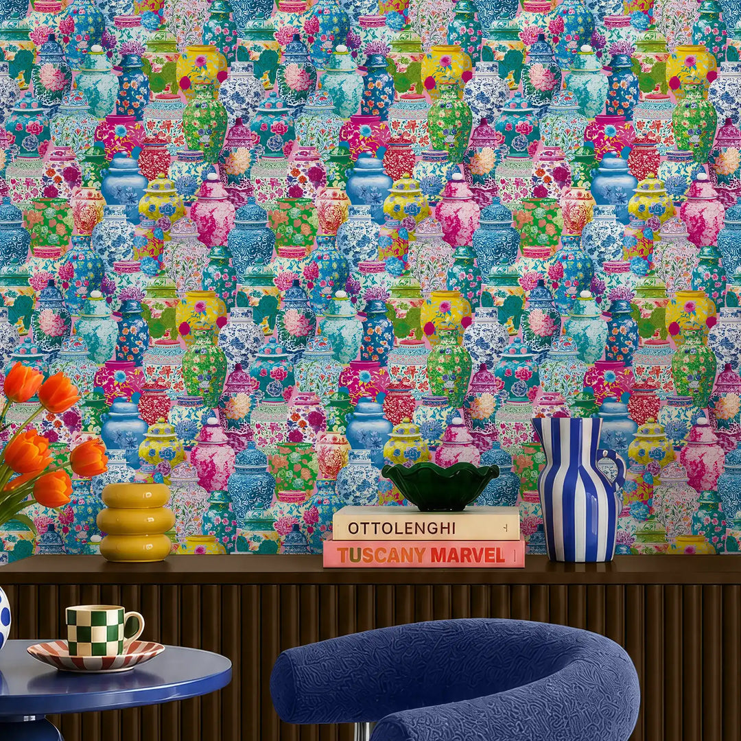 Ginger Jar Bazar Wallpaper in Multicoloured on Candy Floss