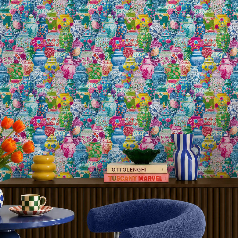 Ginger Jar Bazar Wallpaper in Multicoloured on Candy Floss