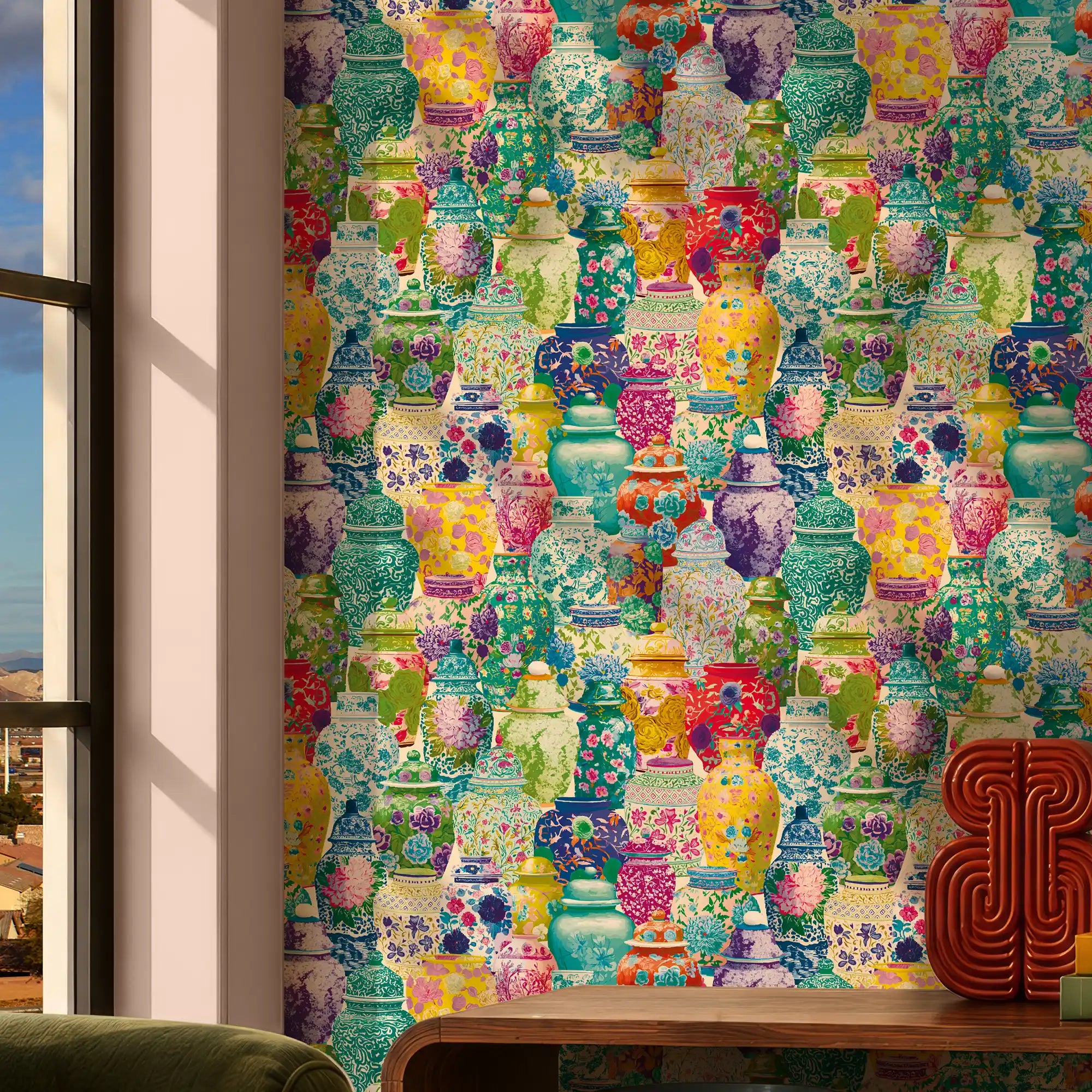 Ginger Jar Bazar Wallpaper in Multicoloured on Cream