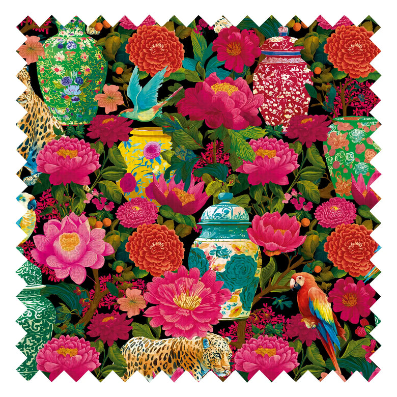 Ginger, Wings and Wild Things Fabric in Multicoloured on Black