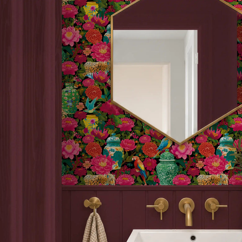 Ginger, Wings and Wild Things Wallpaper in Multicoloured on Black