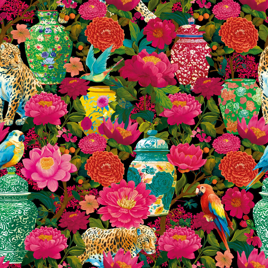 Ginger, Wings and Wild Things Wallpaper in Multicoloured on Black