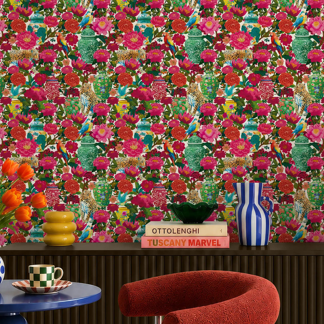 Ginger, Wings and Wild Things Wallpaper in Multicoloured on Cream