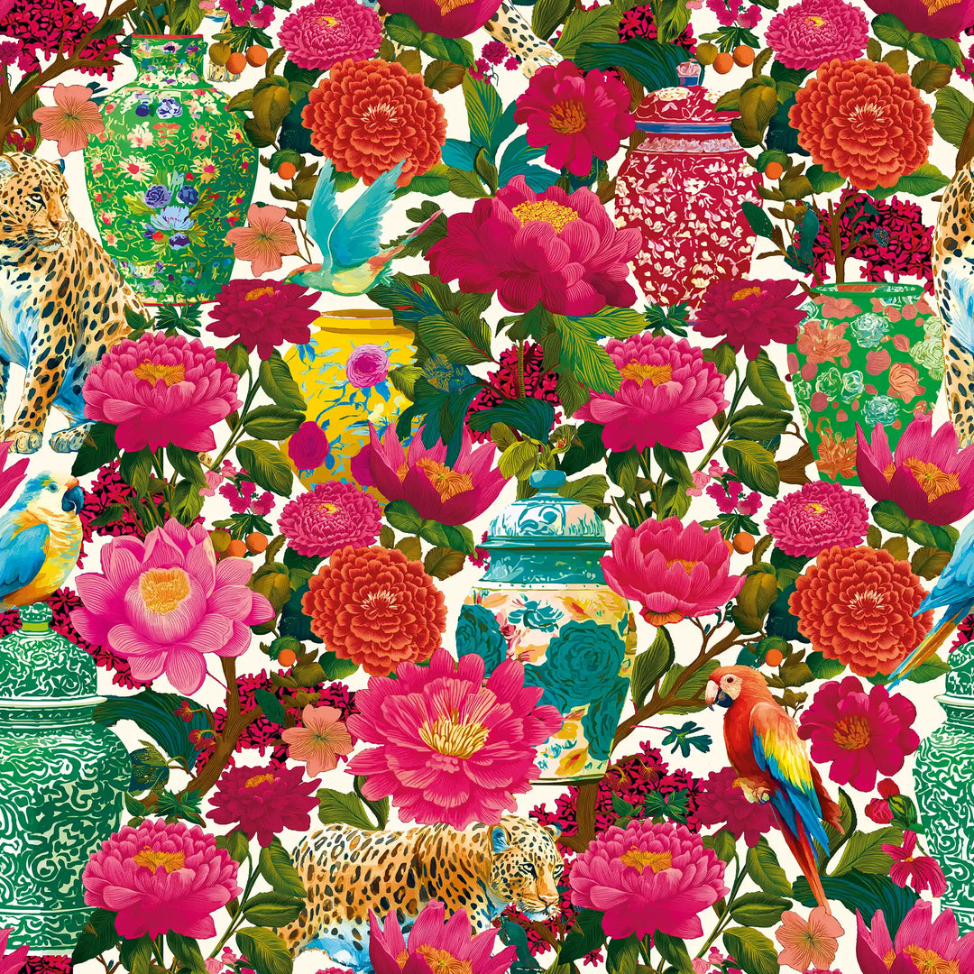 Ginger, Wings and Wild Things Wallpaper in Multicoloured on Cream