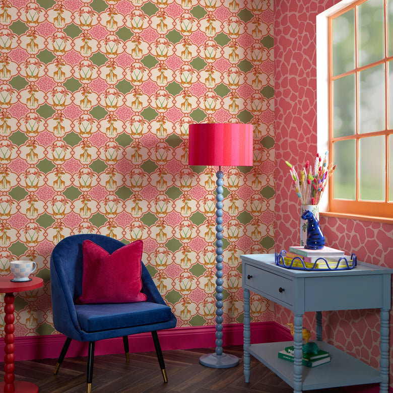 Giraffe Print Wallpaper in Pink