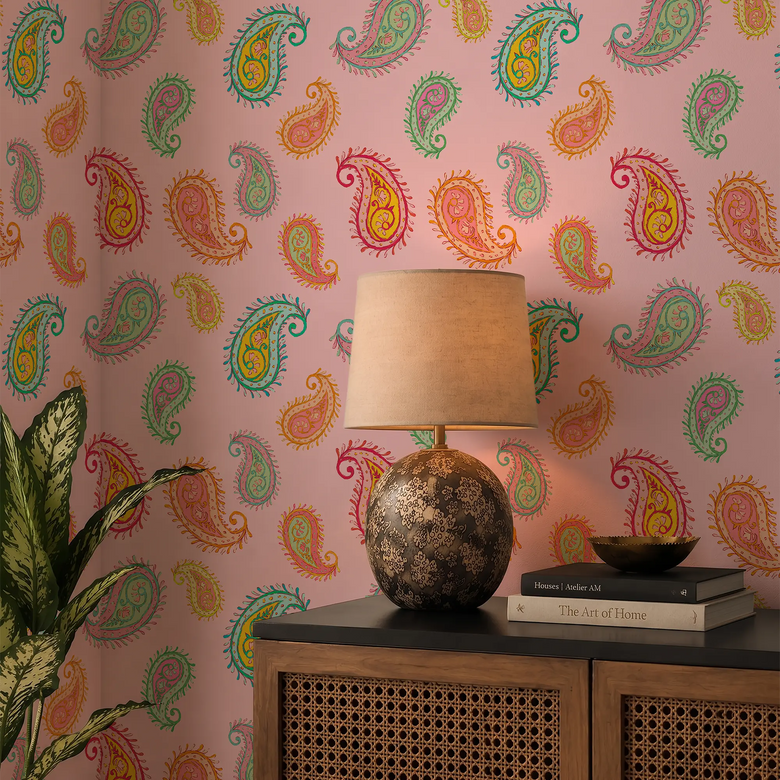 Grand Gesture Wallpaper in Pastels on Soft Pink