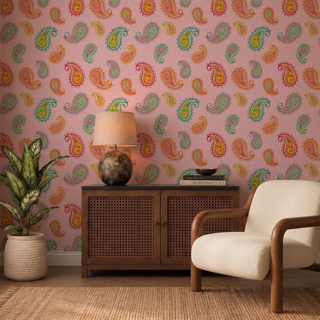 Grand Gesture Wallpaper in Pastels on Soft Pink