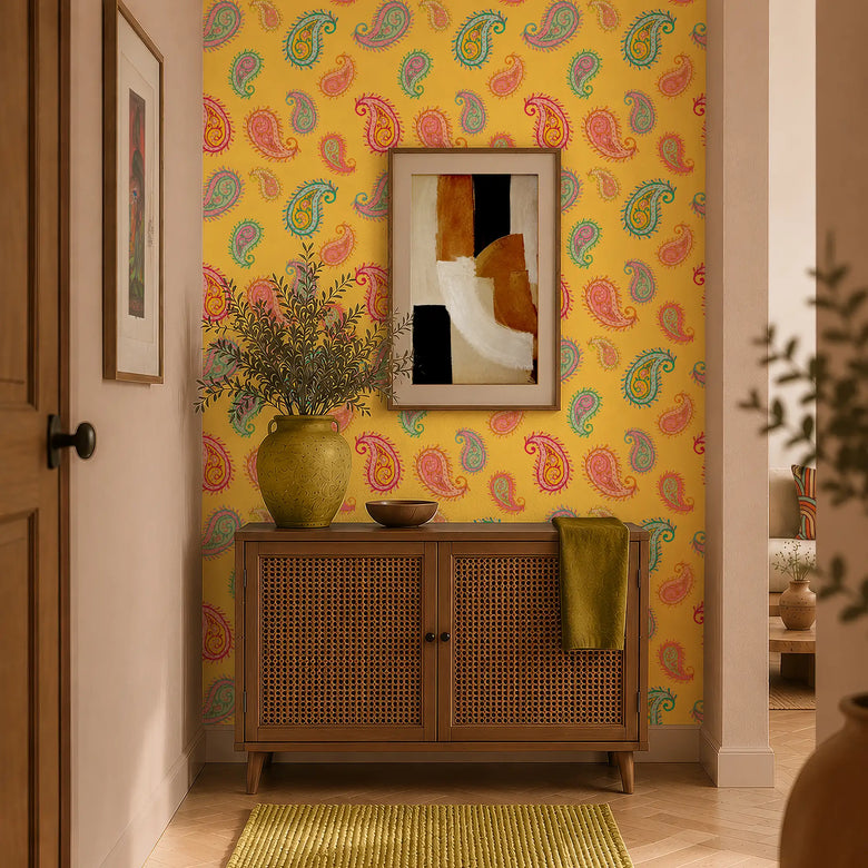 Grand Gesture Wallpaper in Pastels on Sunshine Yellow