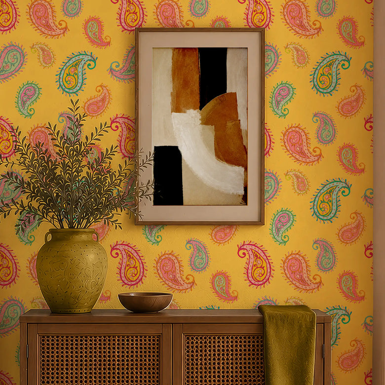 Grand Gesture Wallpaper in Pastels on Sunshine Yellow