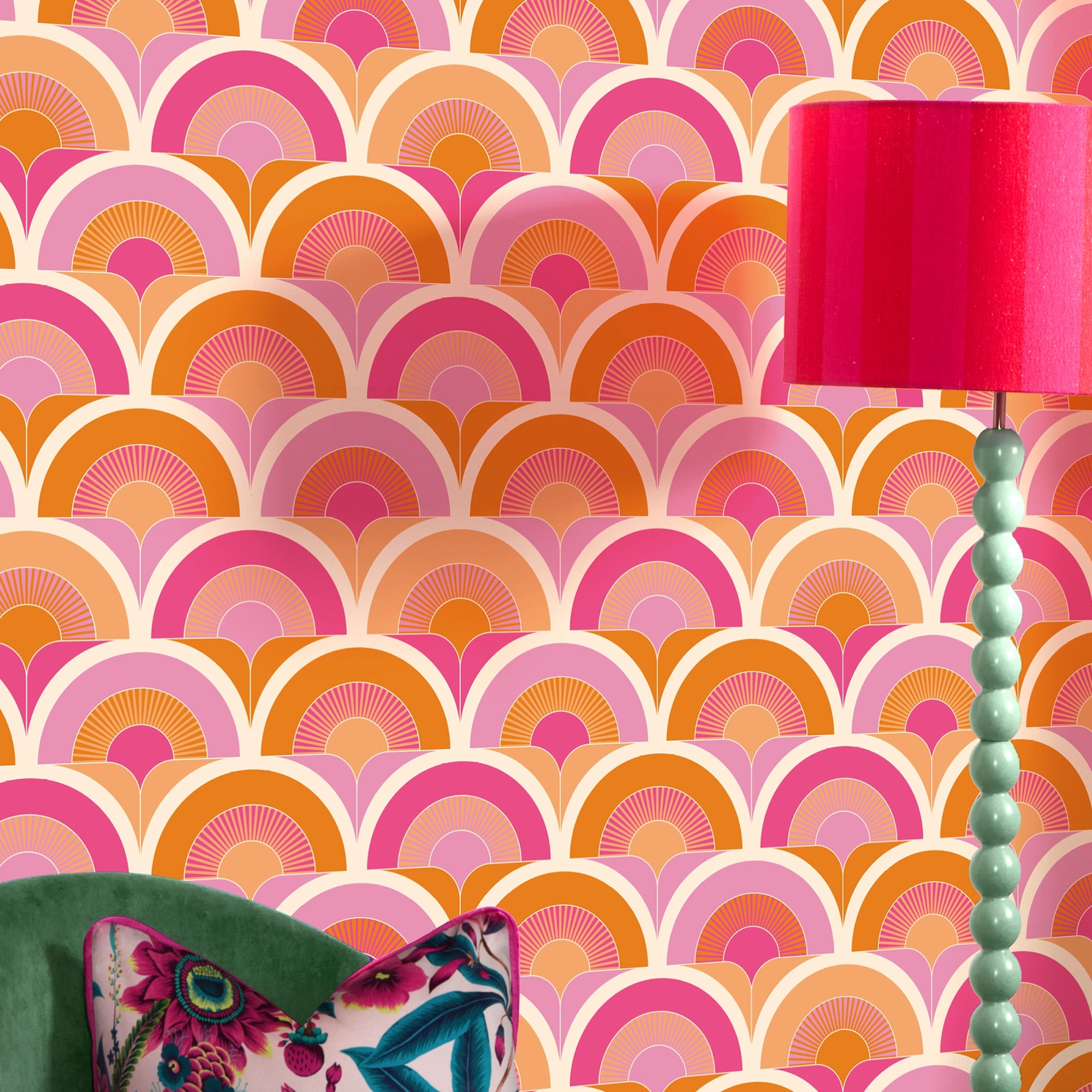 Groovy Baby Wallpaper in Pink, Raspberry and Orange Fizz