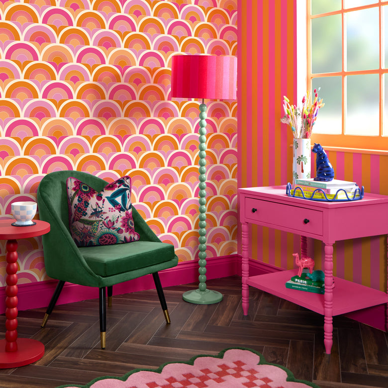 Groovy Baby Wallpaper in Pink, Raspberry and Orange Fizz