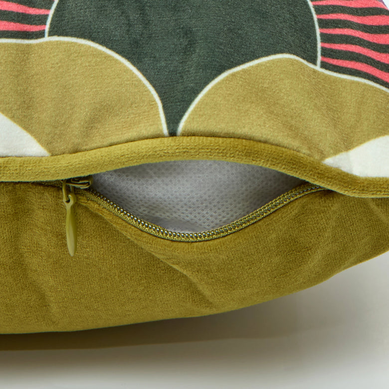 Groovy Baby Square Cushion in Mulberry, Coral, Emerald and Military Green