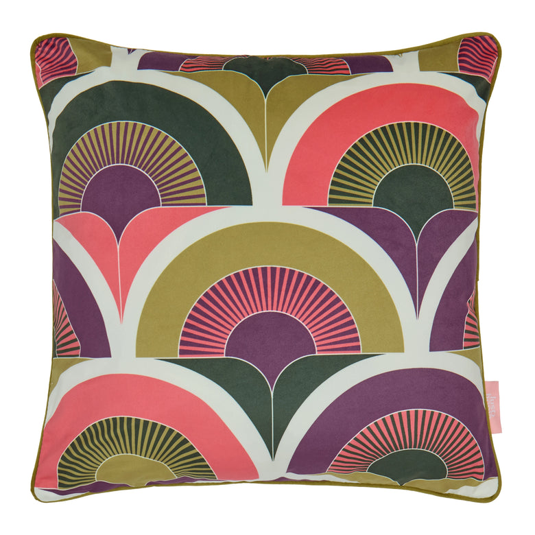 Groovy Baby Square Cushion in Mulberry, Coral, Emerald and Military Green