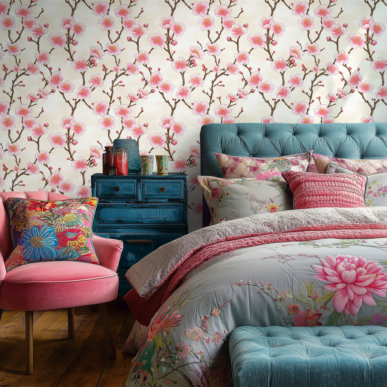 Hanami Blossom Wallpaper in Buttermilk