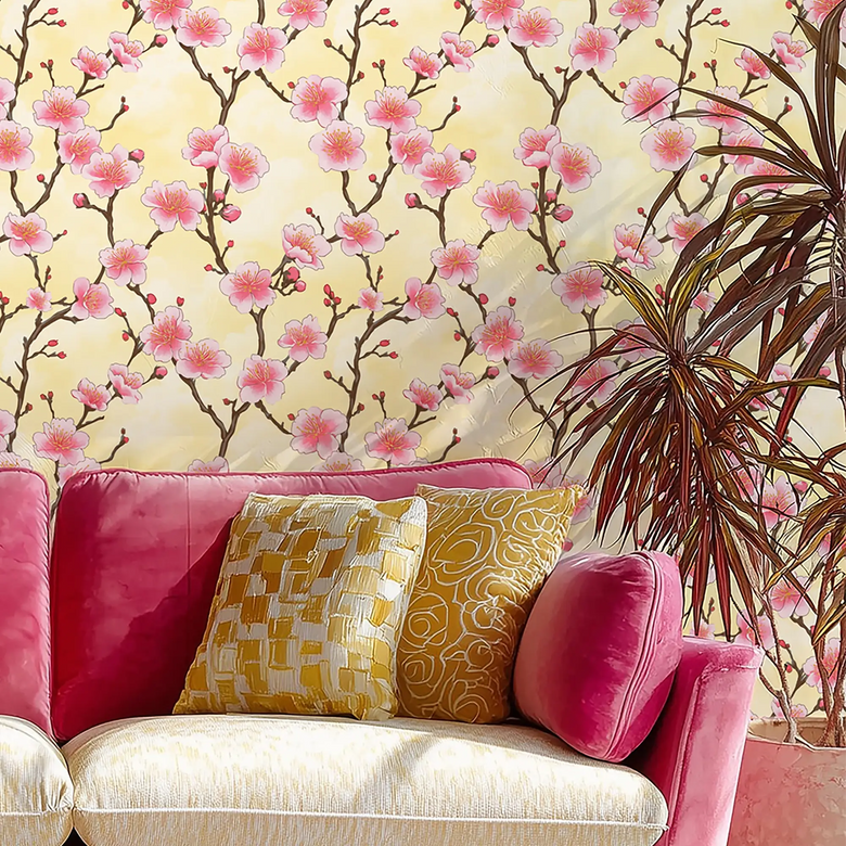 Hanami Blossom Wallpaper in Fresh Lemonade