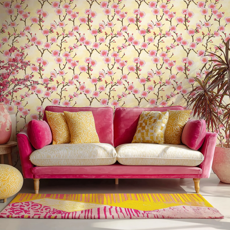 Hanami Blossom Wallpaper in Fresh Lemonade