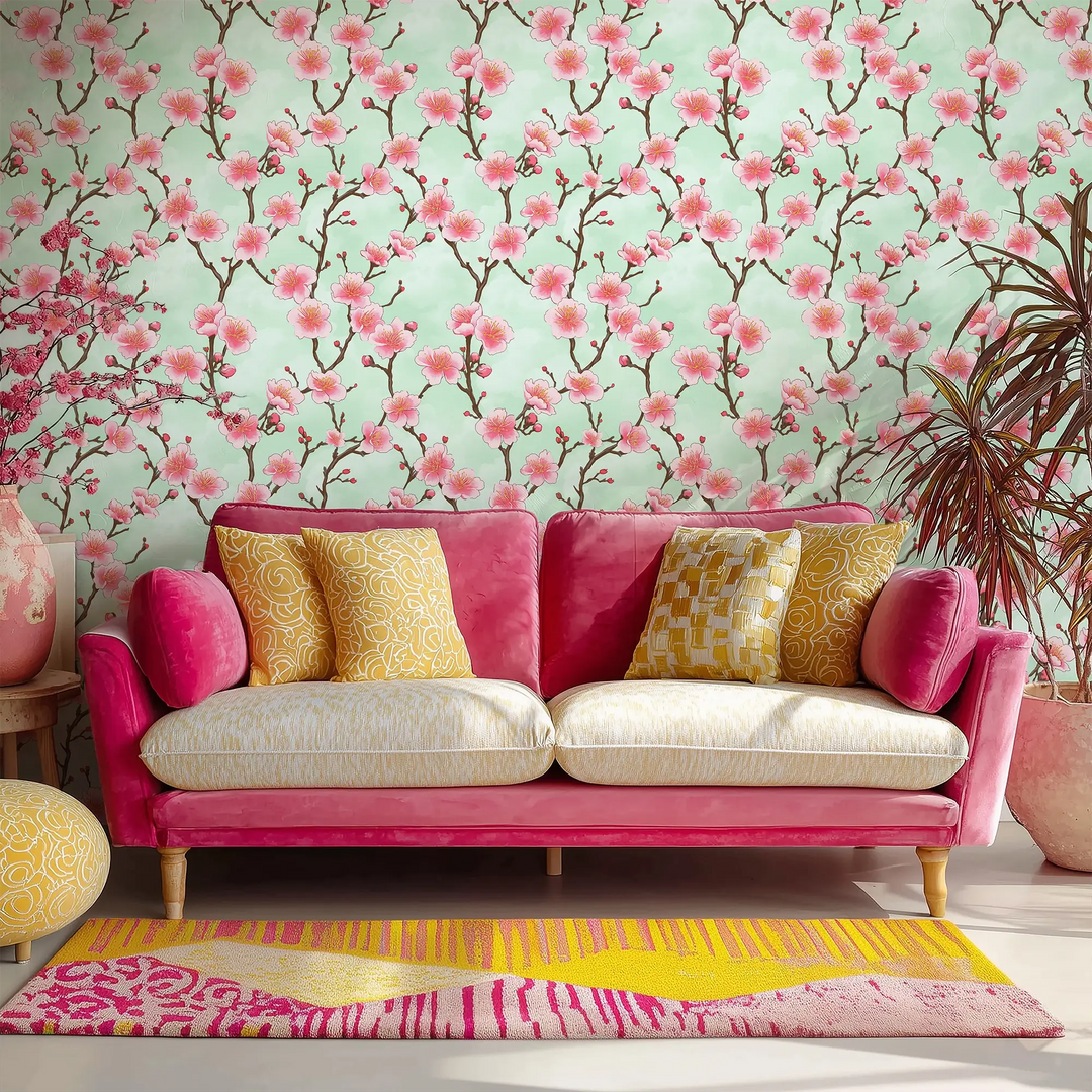 Hanami Blossom Wallpaper in Tea Green