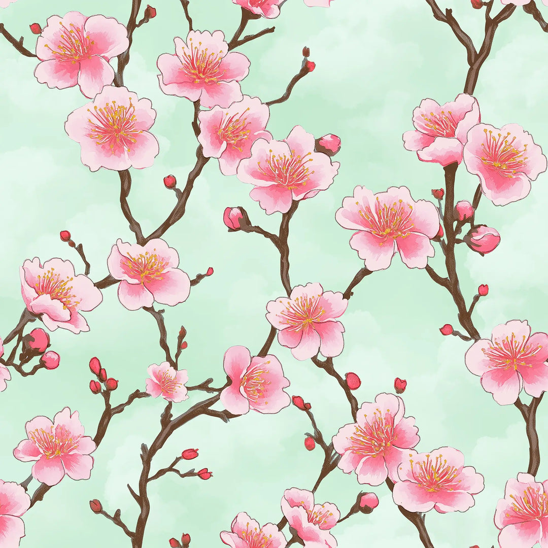 Hanami Blossom Wallpaper in Tea Green