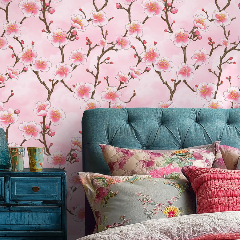 Hanami Blossom Wallpaper in Soft Pink