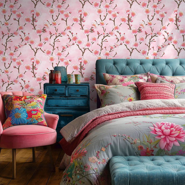 Hanami Blossom Wallpaper in Soft Pink