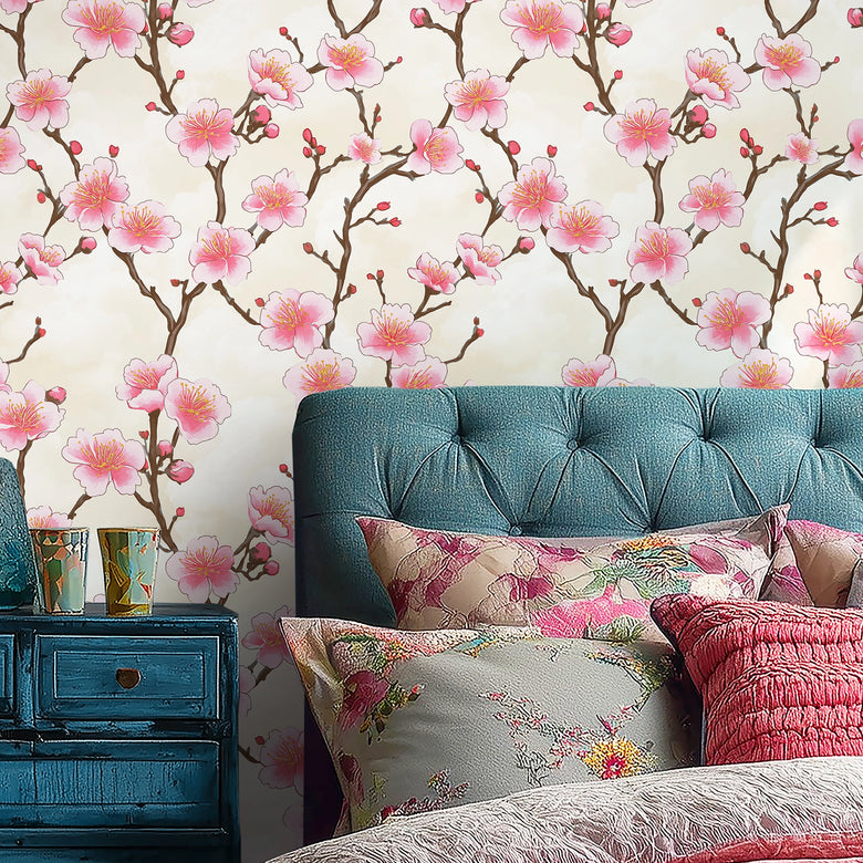 Hanami Blossom Wallpaper in Buttermilk