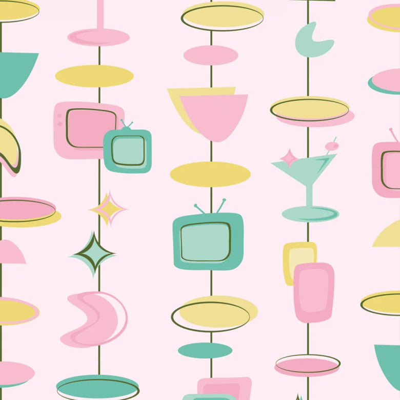 Sample of Happy Hour Wallpaper in Mint and Lemon on Strawberry Milkshake