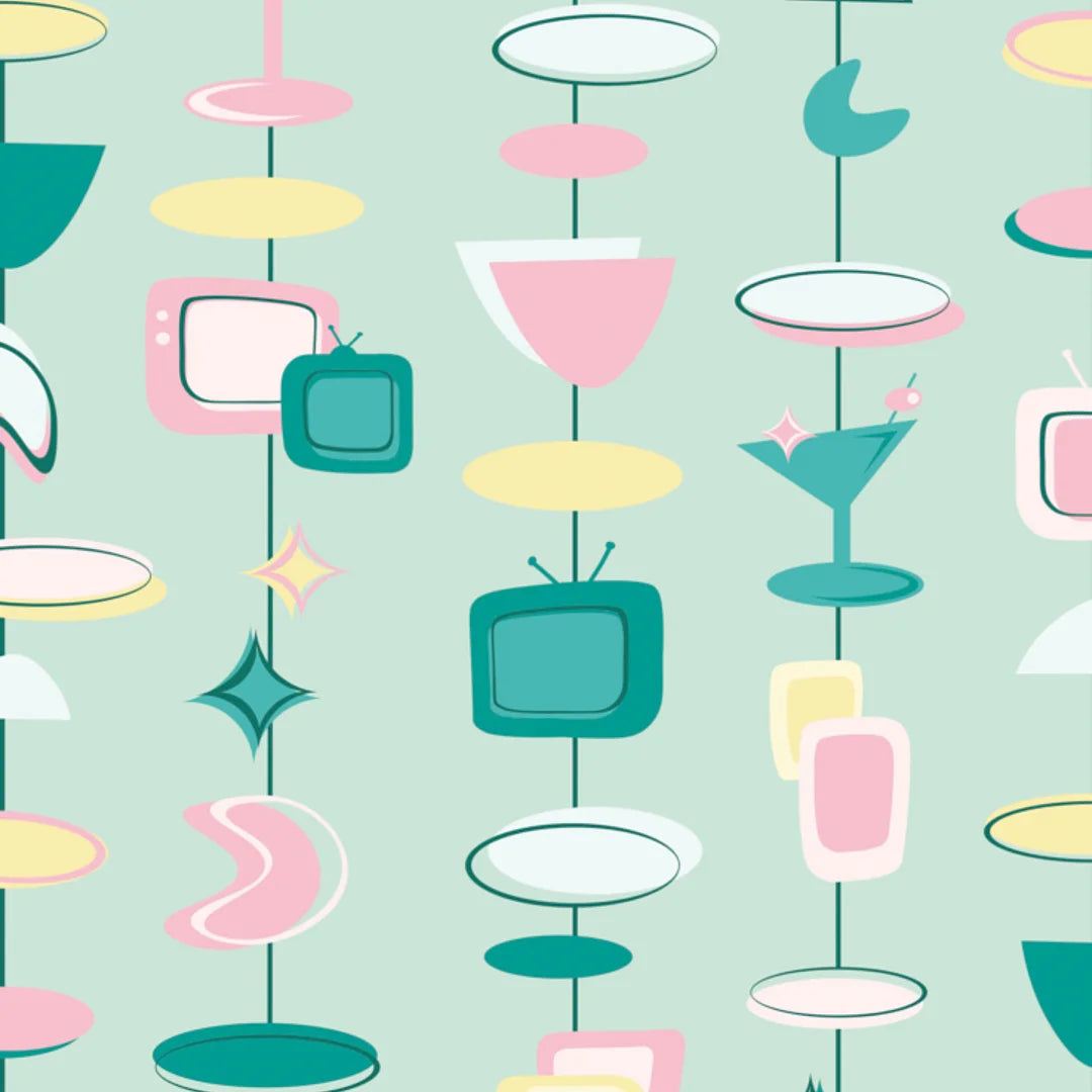 Sample of Happy Hour Wallpaper in Strawberry and Buttercream on Mint Milkshake