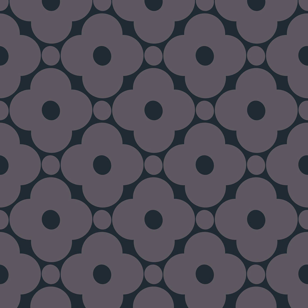 Thumbnail of vintage flower petal, geometric wallpaper in charcoal grey and lavender colourway 