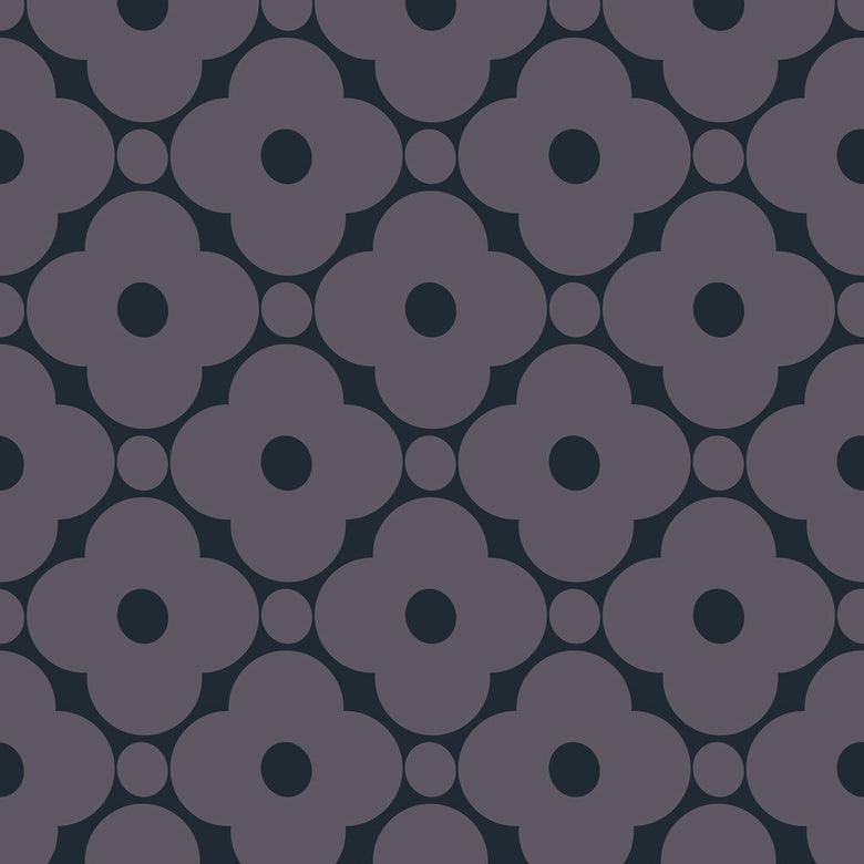 Thumbnail of vintage flower petal, geometric wallpaper in charcoal grey and lavender colourway 