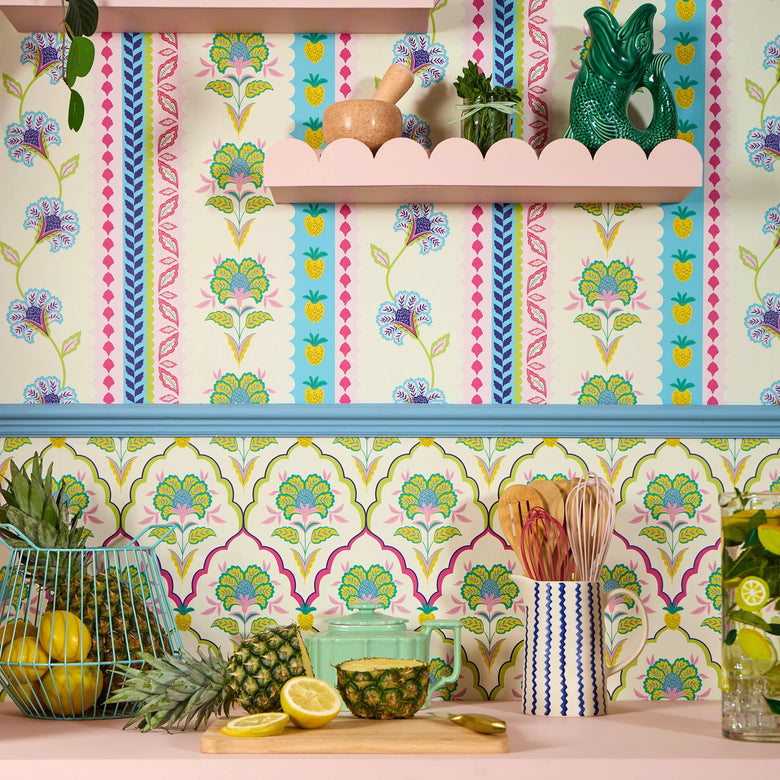 Hello Flower Wallpaper in Brights on Cream