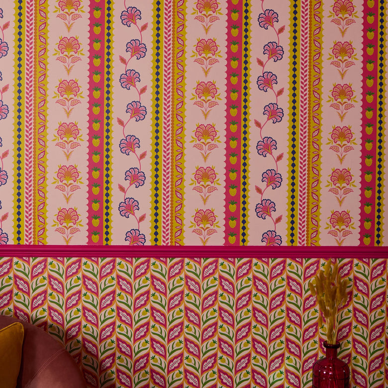 Hello Flower Wallpaper in Pinks, Orange and Yellow