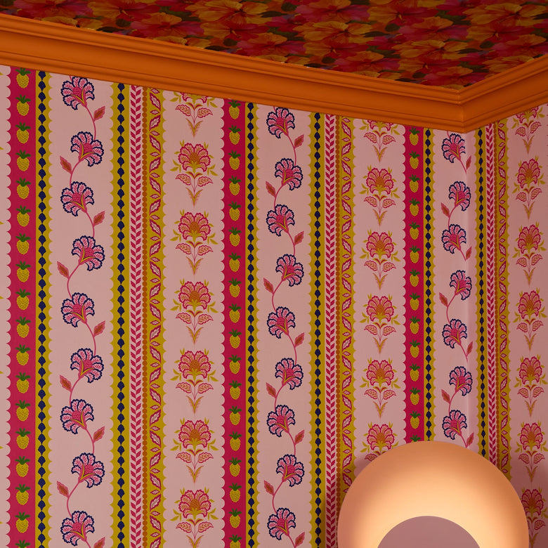 Hello Flower Wallpaper in Pinks, Orange and Yellow