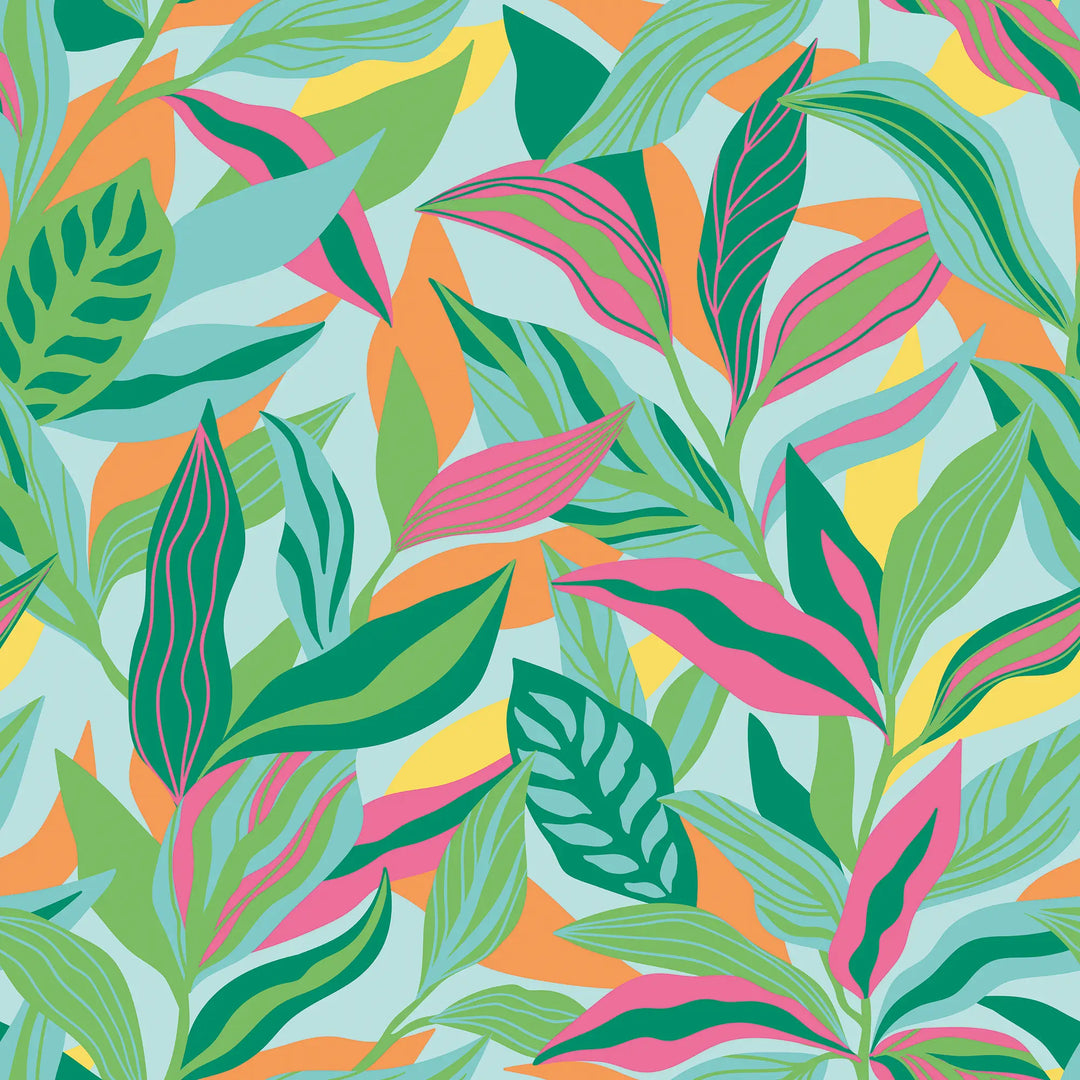 Honolulu Wallpaper in Pink, Orange and Greens