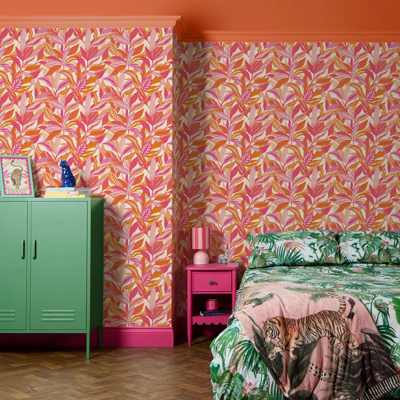 Honolulu Wallpaper in Raspberry and Orange Fizz
