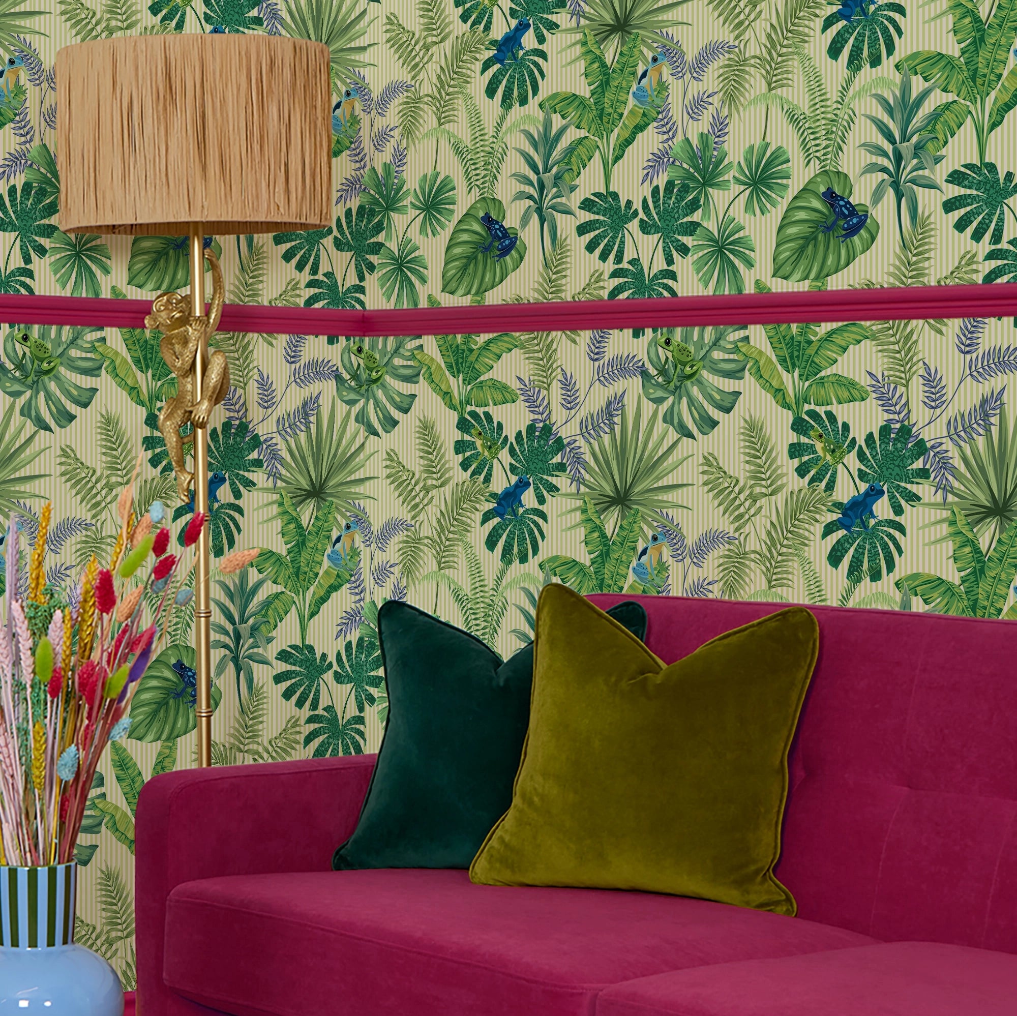 Hopping Mad Wallpaper in Jungle Greens and Cobalt Blues
