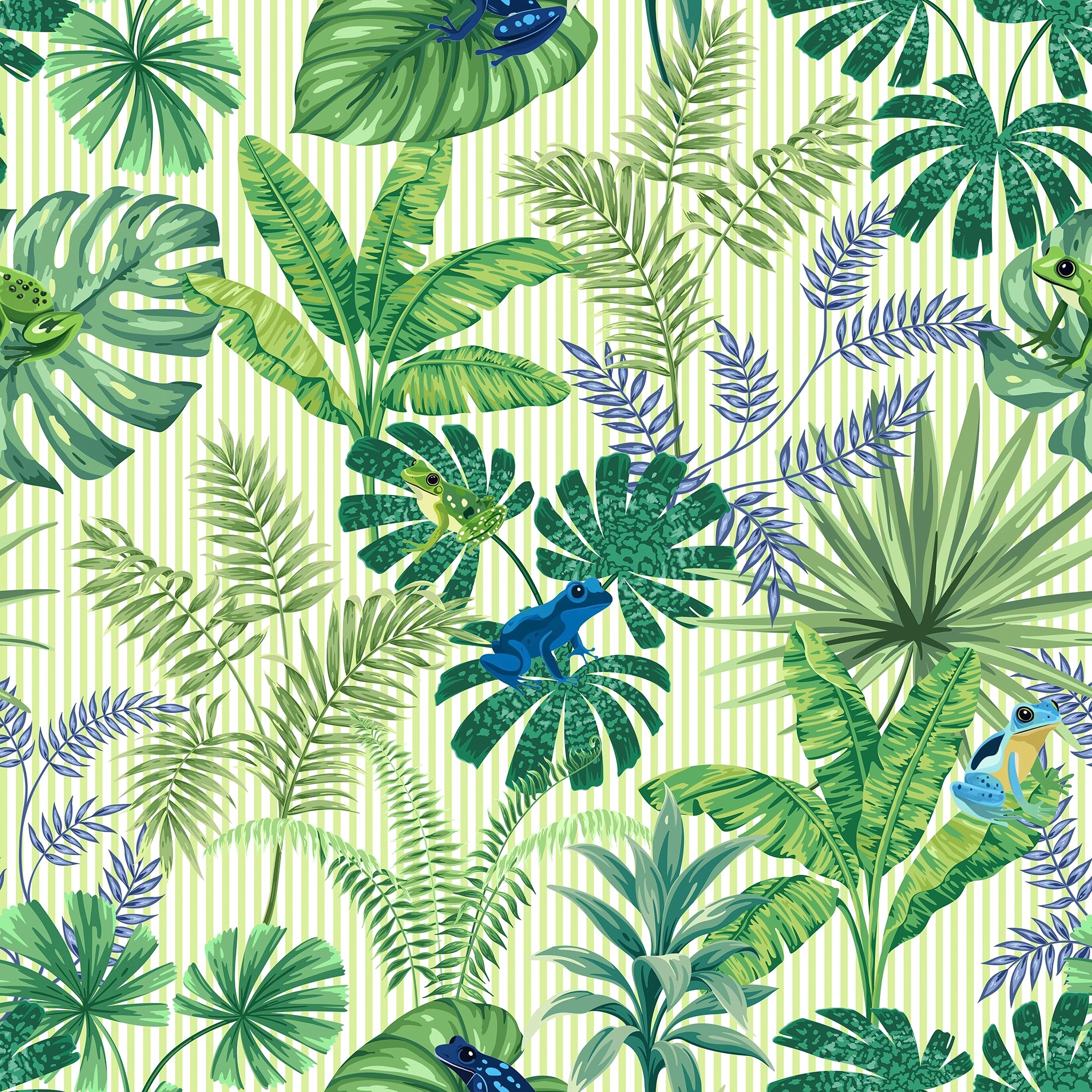 Hopping Mad Wallpaper in Jungle Greens and Cobalt Blues