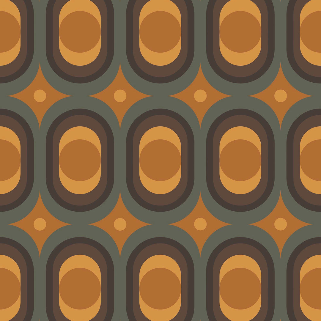 Thumbnail of Hornsea pattern wallpaper in earthy orange, pine and chocolate colourway 